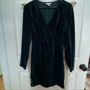 H&M Emerald Green Faux Velvet Mini Dress